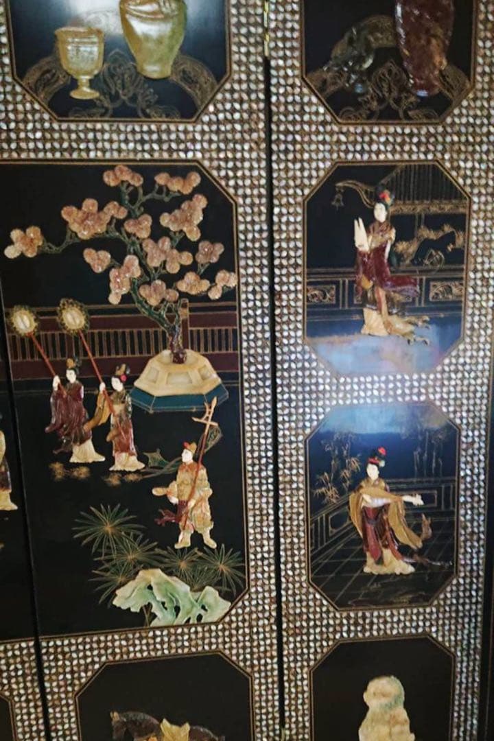 アジアン家具 手描きパネル屏風