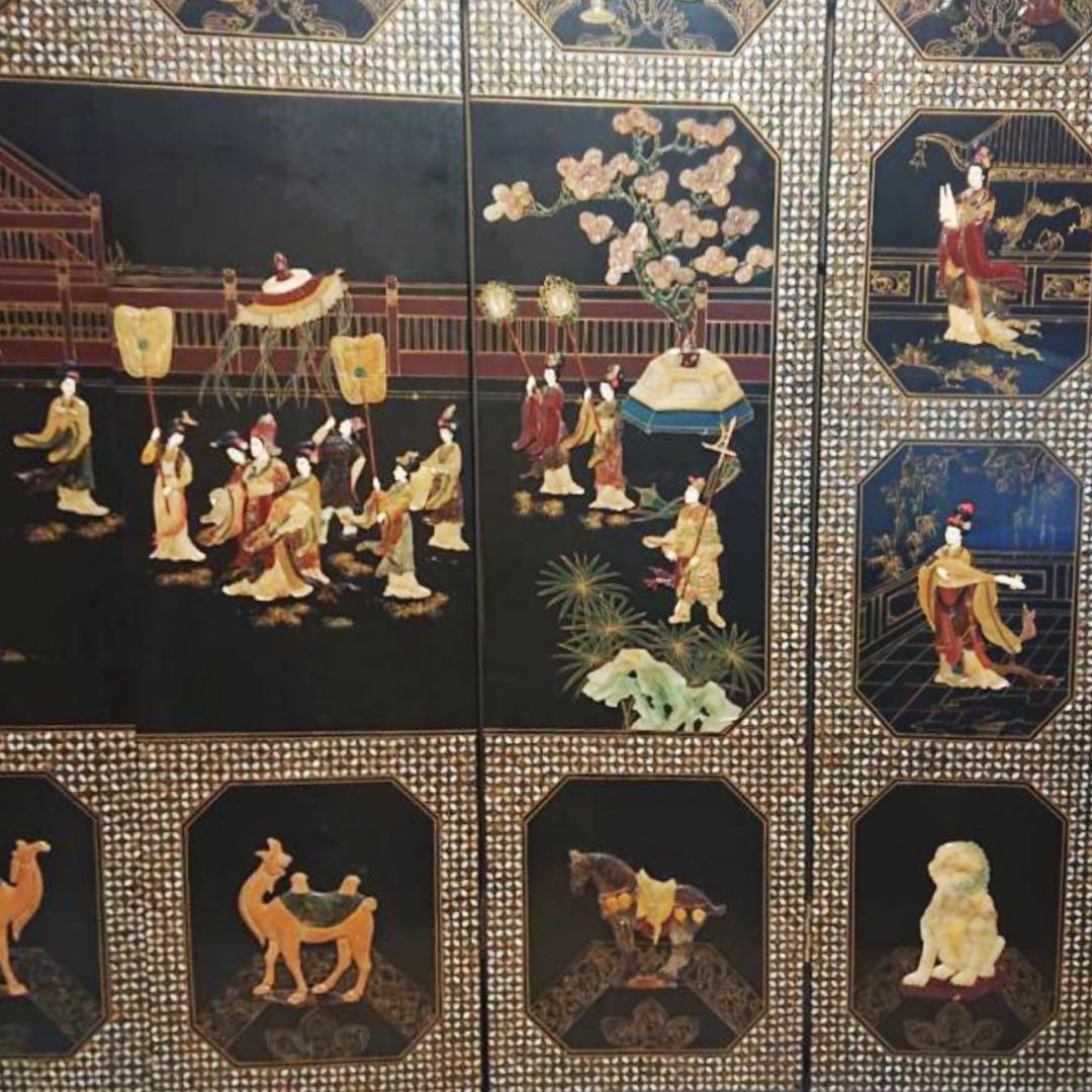 アジアン家具 手描きパネル屏風