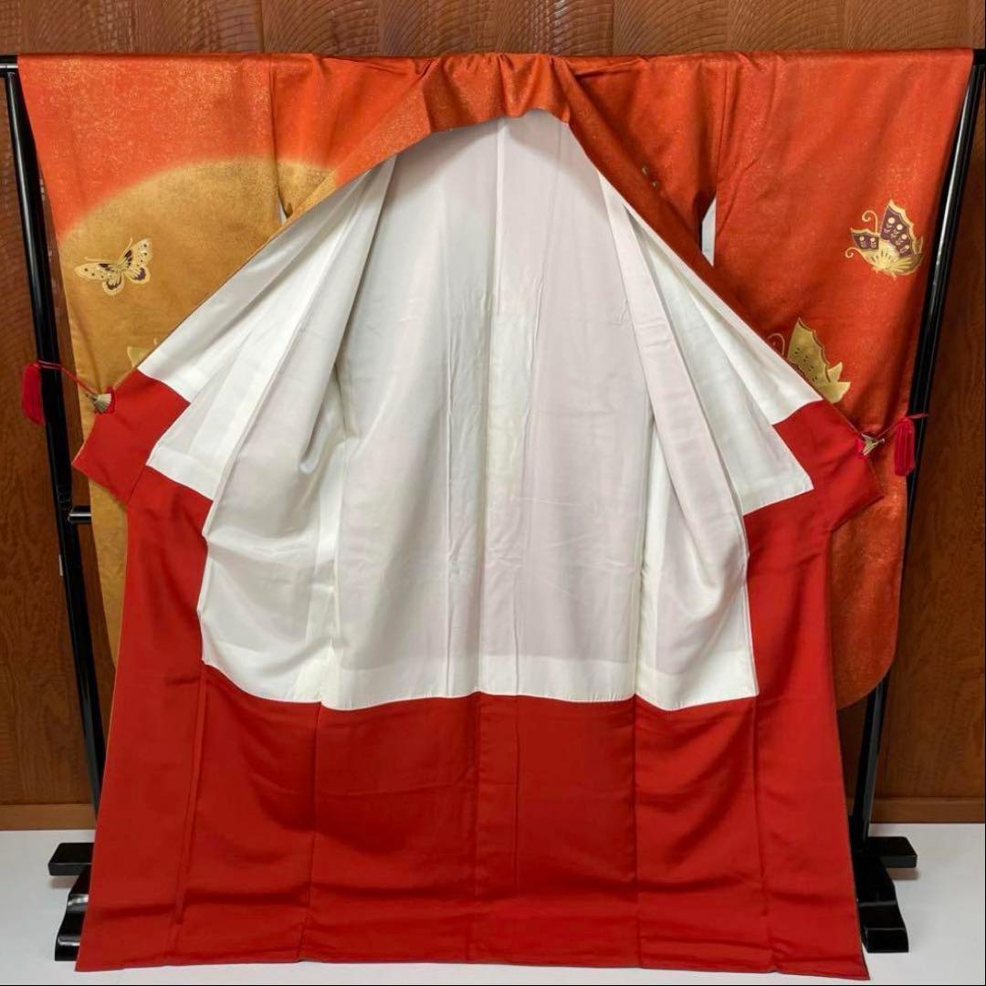 振袖 超 トールサイズ 金駒刺繍 箔 金彩 蝶の舞 望月 正絹 裄71 v015