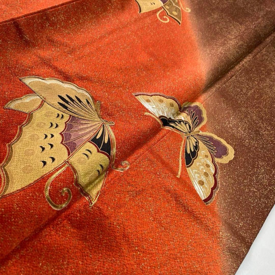 振袖 超 トールサイズ 金駒刺繍 箔 金彩 蝶の舞 望月 正絹 裄71 v015