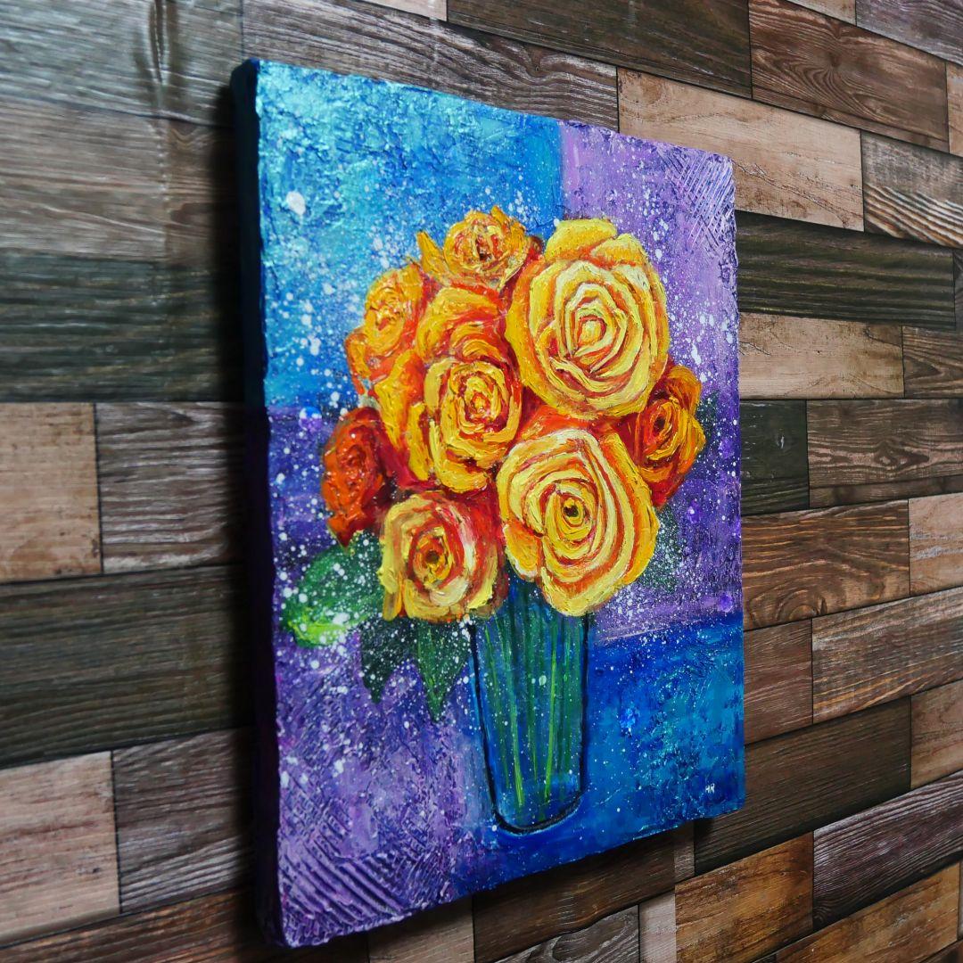 油絵 油彩 油彩画 絵 絵画 【黄色薔薇】