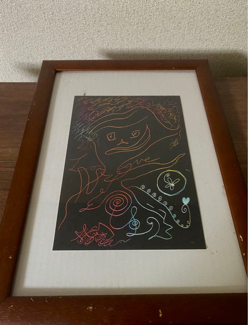 いわくつき現代絵画3点　木製額つき