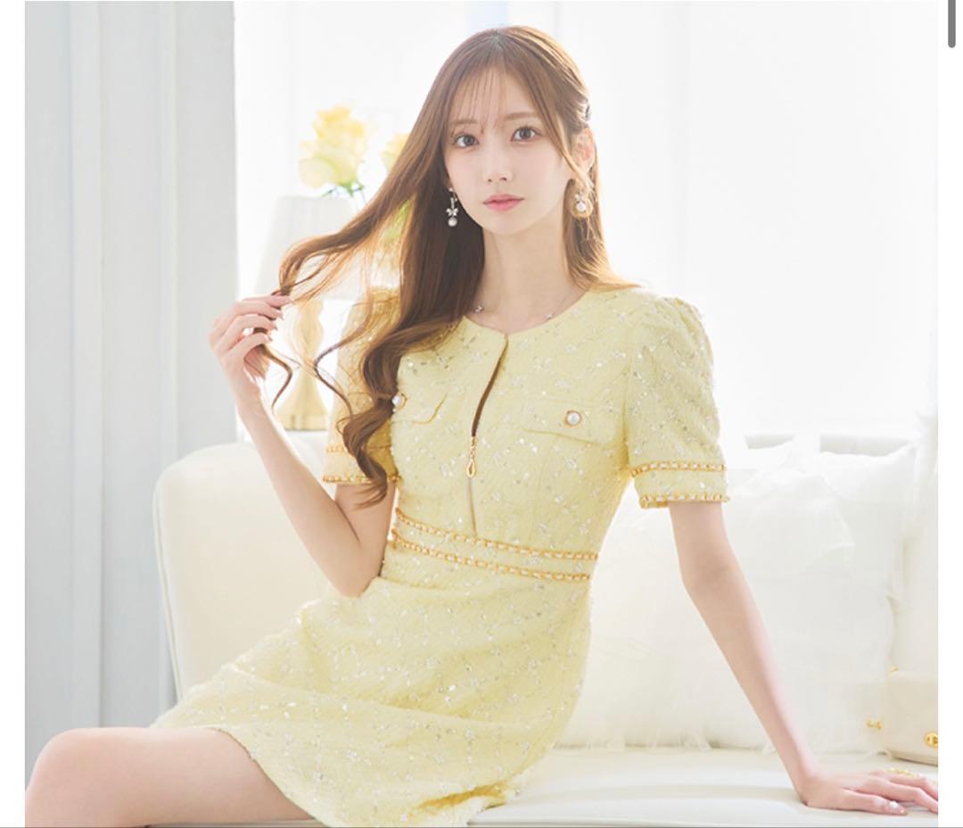 ジュエルズイエロービジュー付きドレス Sサイズ新品未使用タグ付き