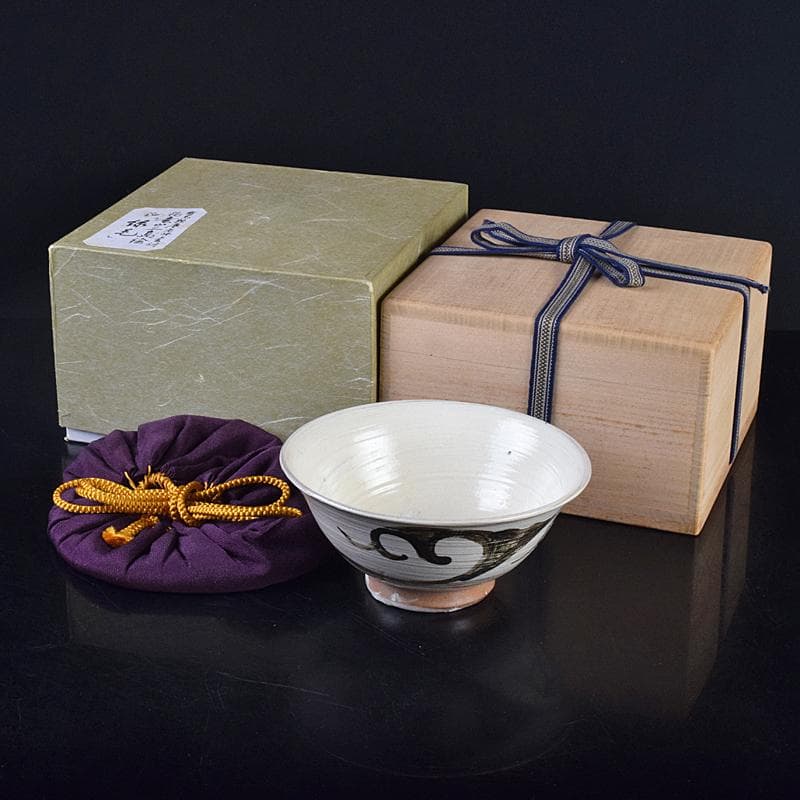 朝鮮美術　李朝　新高麗　鶏竜山三島絵　茶碗　銘緑毛　有馬頼底極め箱　VR8892