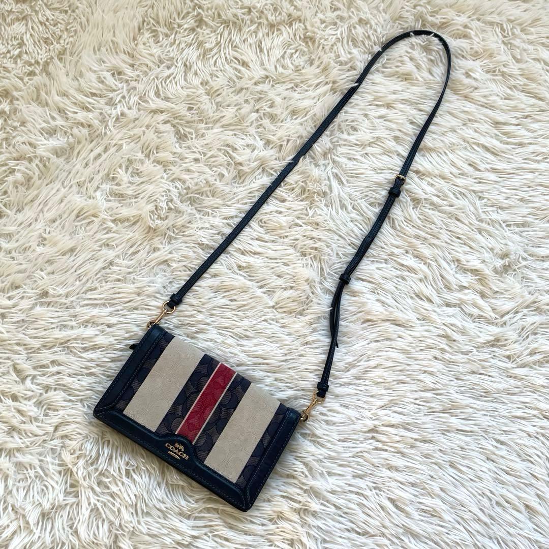 COACH 2way シグネチャ 金ロゴ ネイビー お財布 ショルダーバッグ