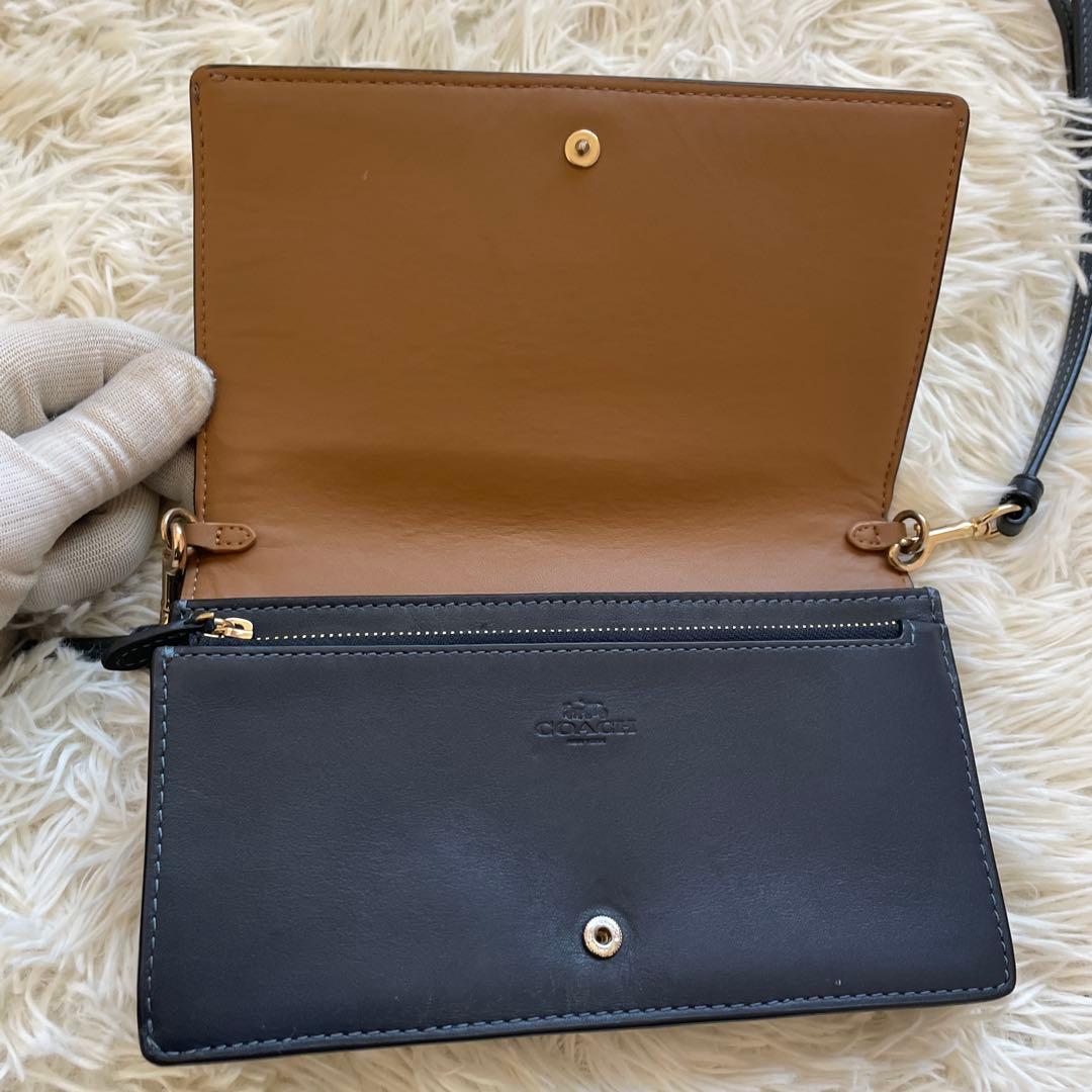 COACH 2way シグネチャ 金ロゴ ネイビー お財布 ショルダーバッグ