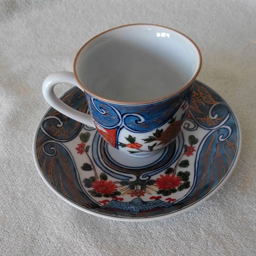 舘林源右衛門作　染錦古代花鳥デミタスコーヒー碗皿