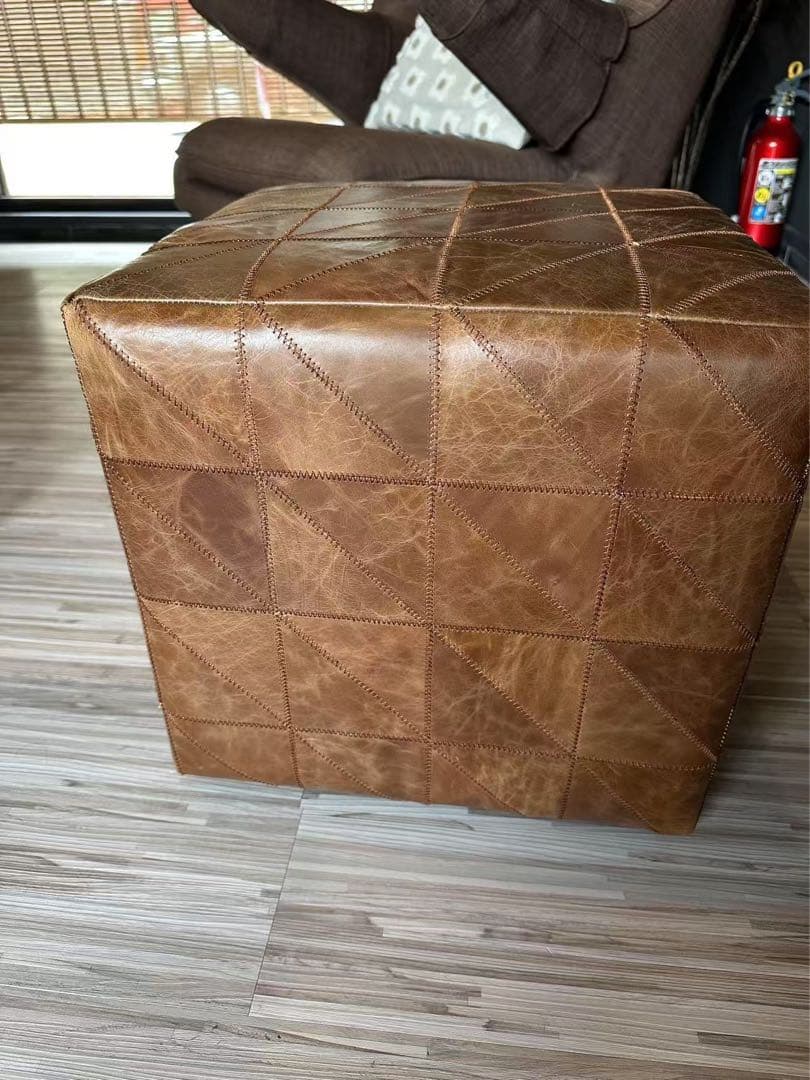 ブラウンレザー スクエアスツール ダイヤモンドパターン2個セット※バラ売りも対応