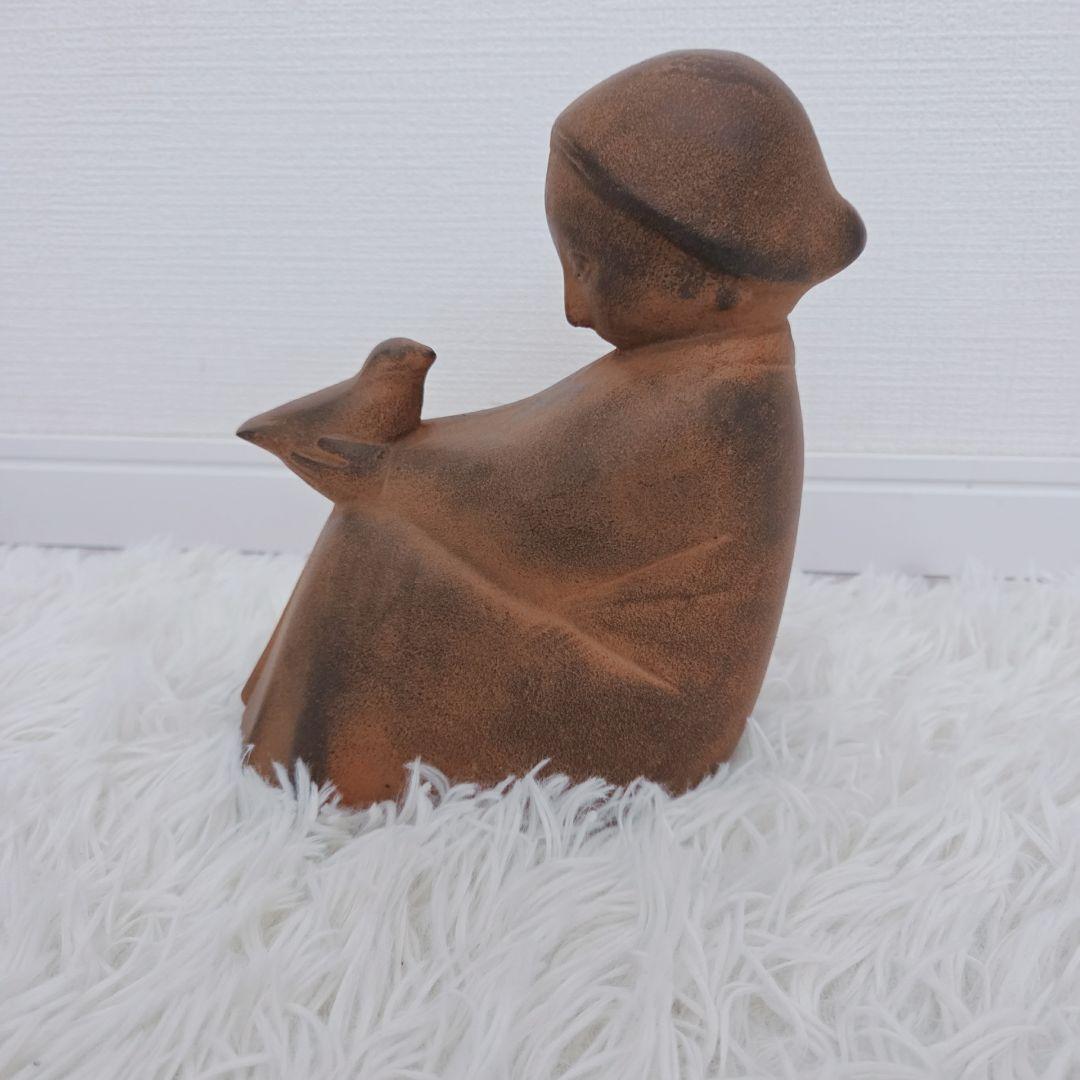 山本正道　鳩と少女　彫刻　オブジェ　女の子　青銅　鉄　鳥　骨董品　ビンテージ　栞