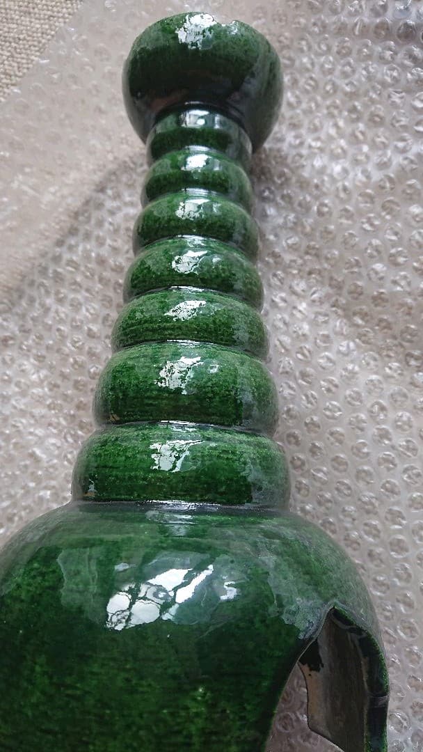 青釉 ローソク立　平安楽入 吉村楽入 氏作 31cm 共箱入