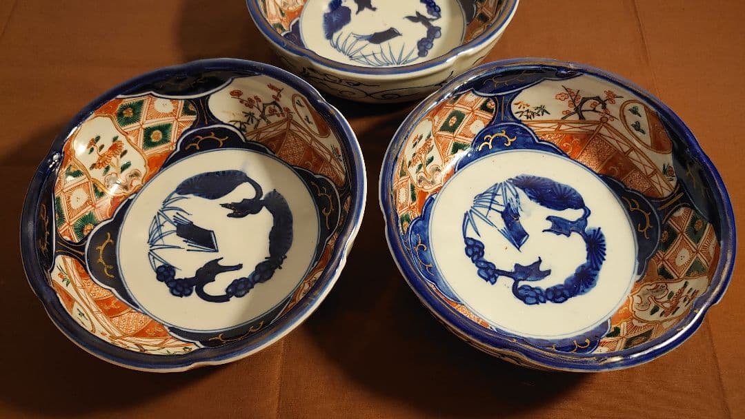 大聖寺伊万里　古伊万里　伊万里　中鉢　蔵出し　３客