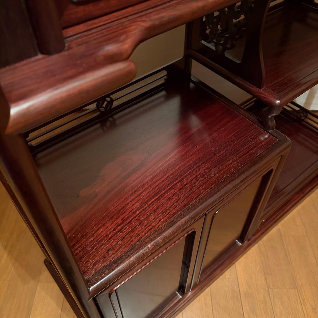 大阪唐木指物【中澤唐木】総紫檀三尺飾棚 大引共戸 漆塗生地