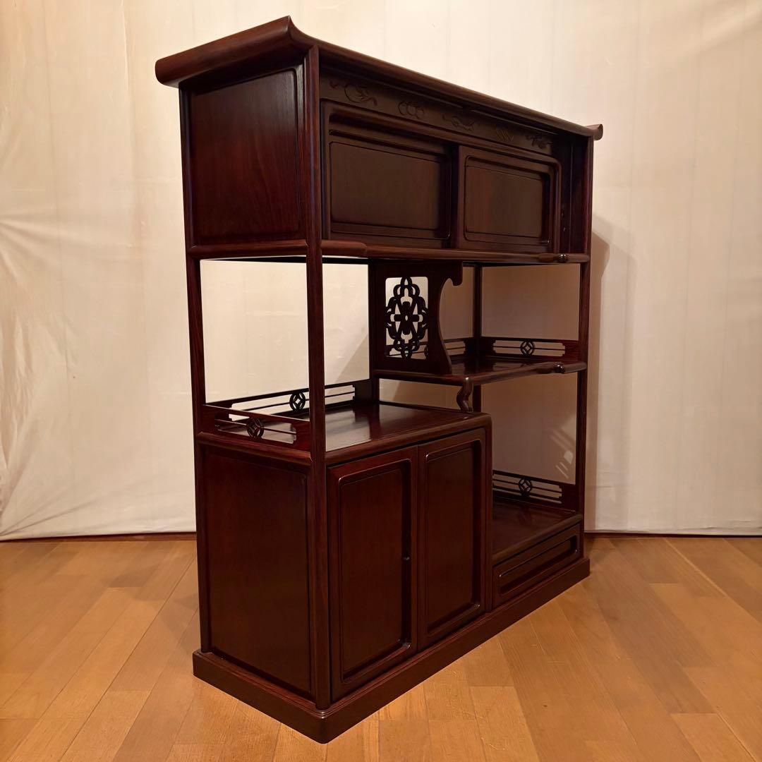 大阪唐木指物【中澤唐木】総紫檀三尺飾棚 大引共戸 漆塗生地