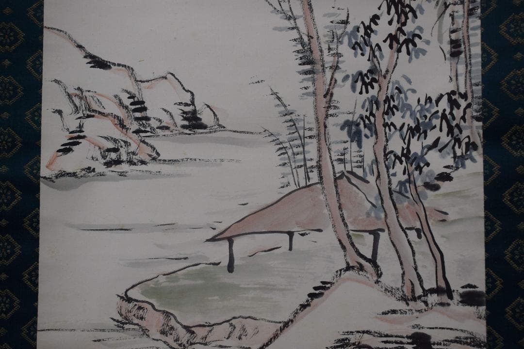 【真作】阪正臣/山水画賛/掛軸☆宝船☆Y-152　JM