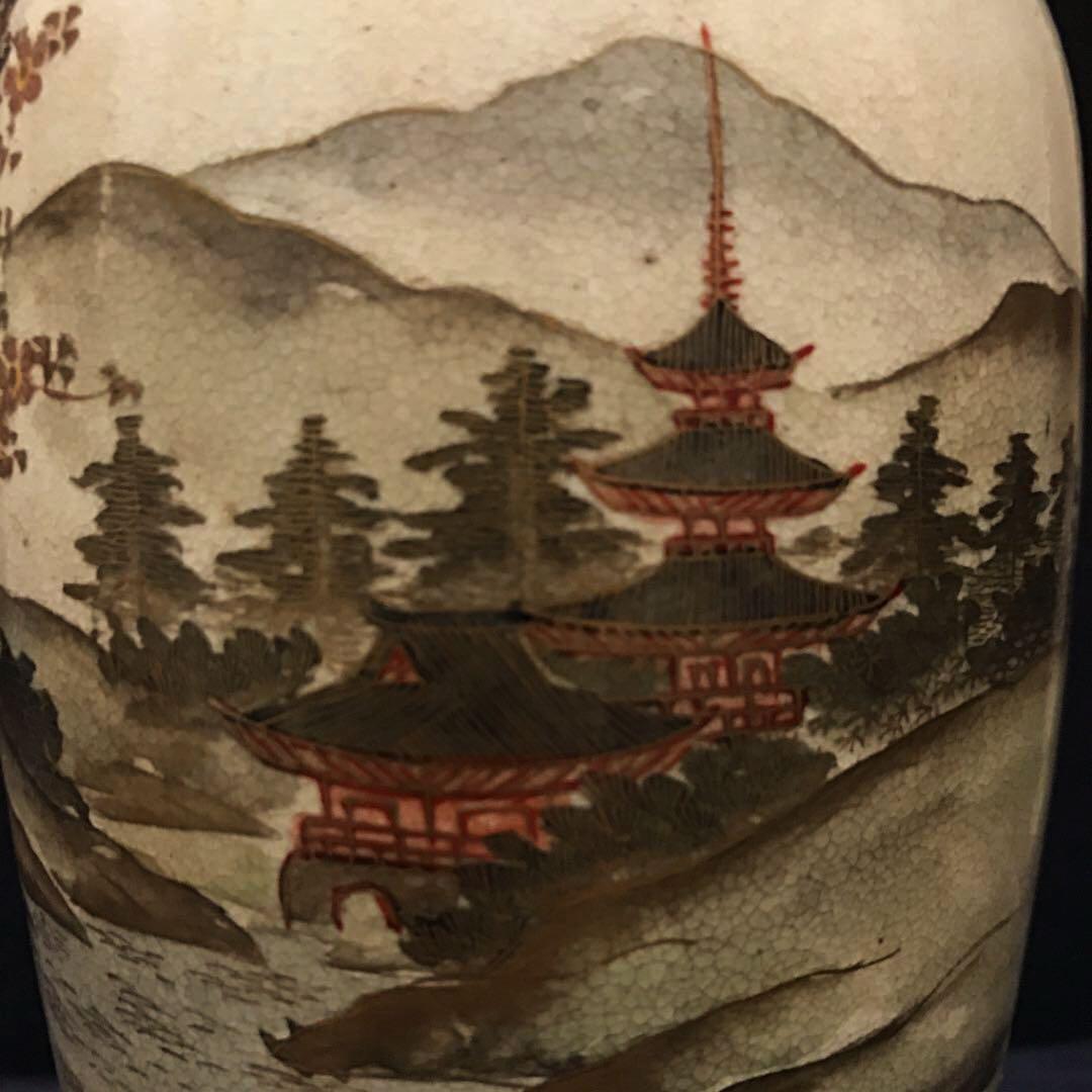 最上級 明治期薩摩 「鴨遊泳花鳥図花瓶」本物保証