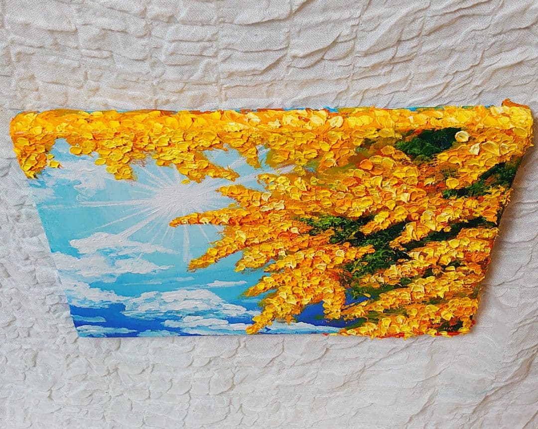 油絵 絵画 【青空に咲くミモザ】