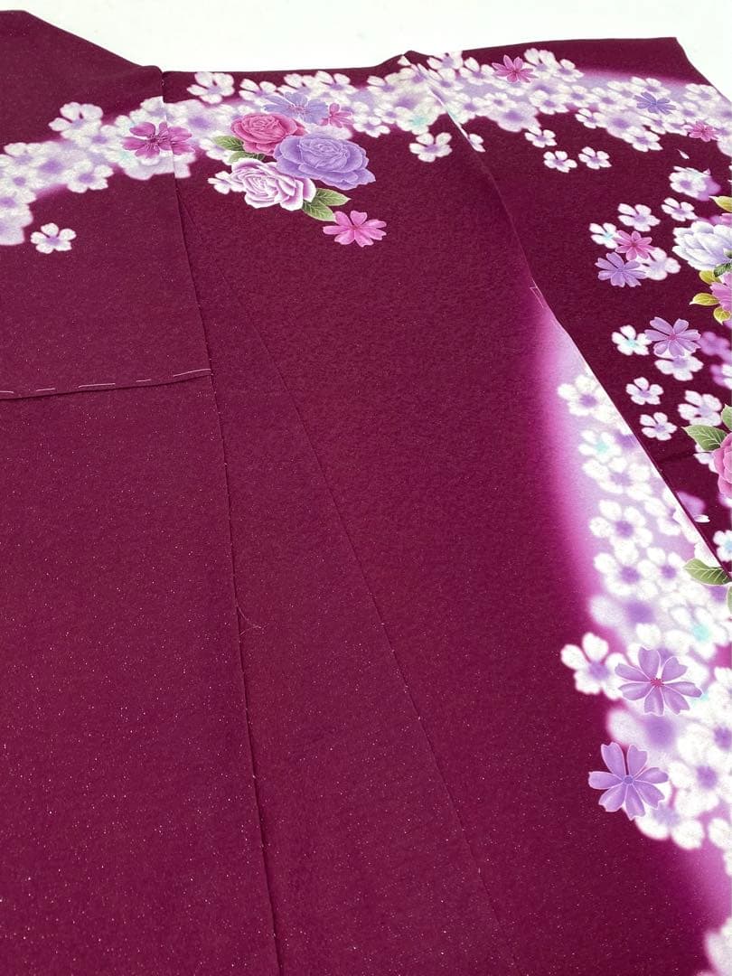 振袖 仮絵羽 京友禅 銀通し 紋意匠 薔薇 正絹 未仕立て品 八掛付き