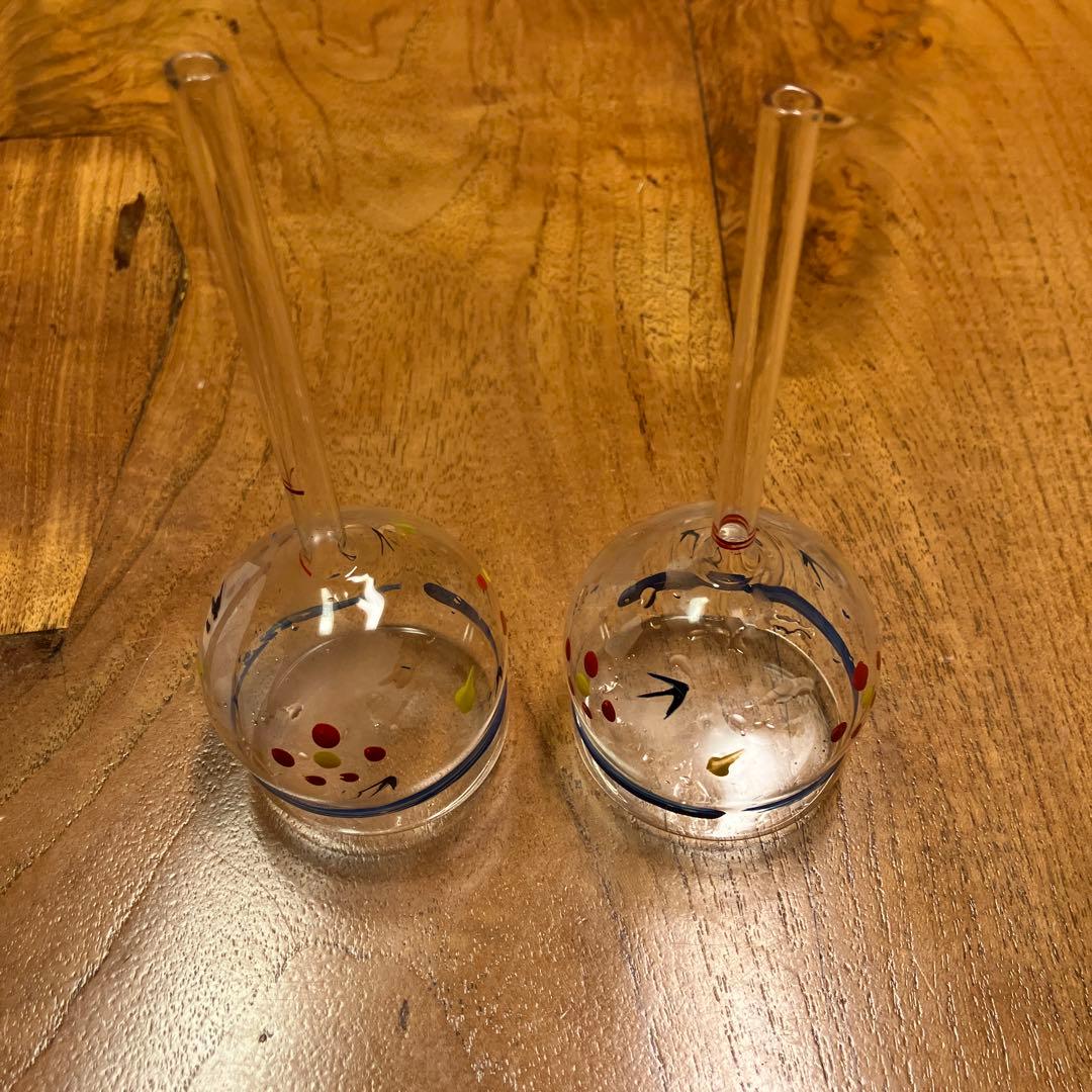 博多民芸　ちゃんぽん　小川勝男作　2個セット　ガラス製ビードロ　ぽっぺん　花