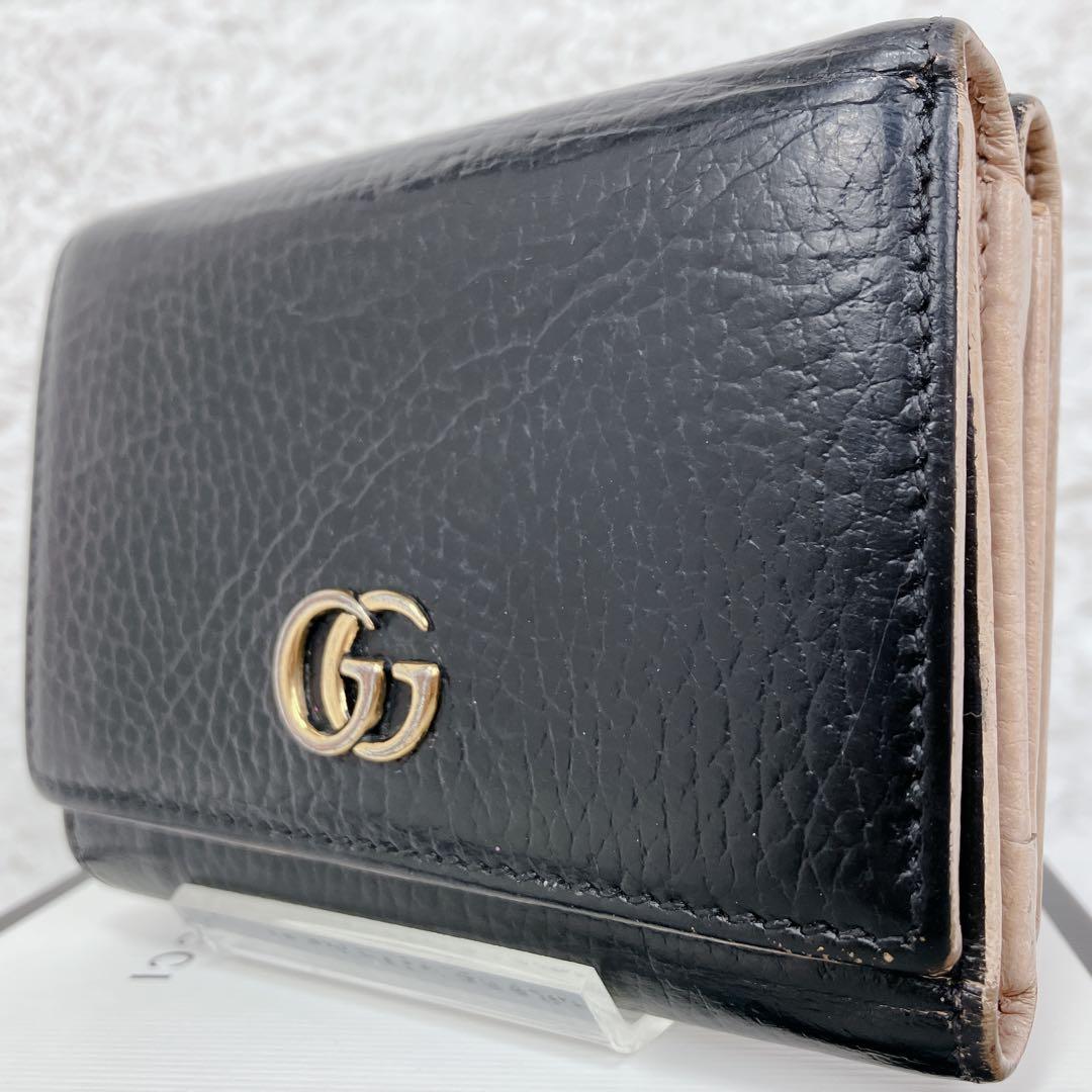 グッチ GG ミニマーモント 474746 折り財布 本革　バイカラー　黒