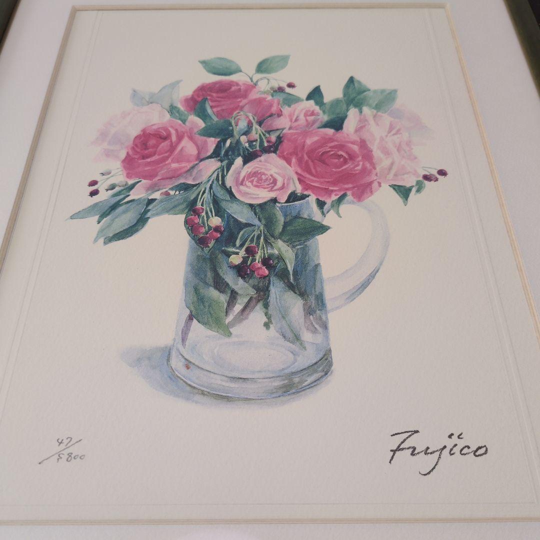 橋本 不二子 額付き サイン・エディション有 限定版画 ボタニカルアート人気画家