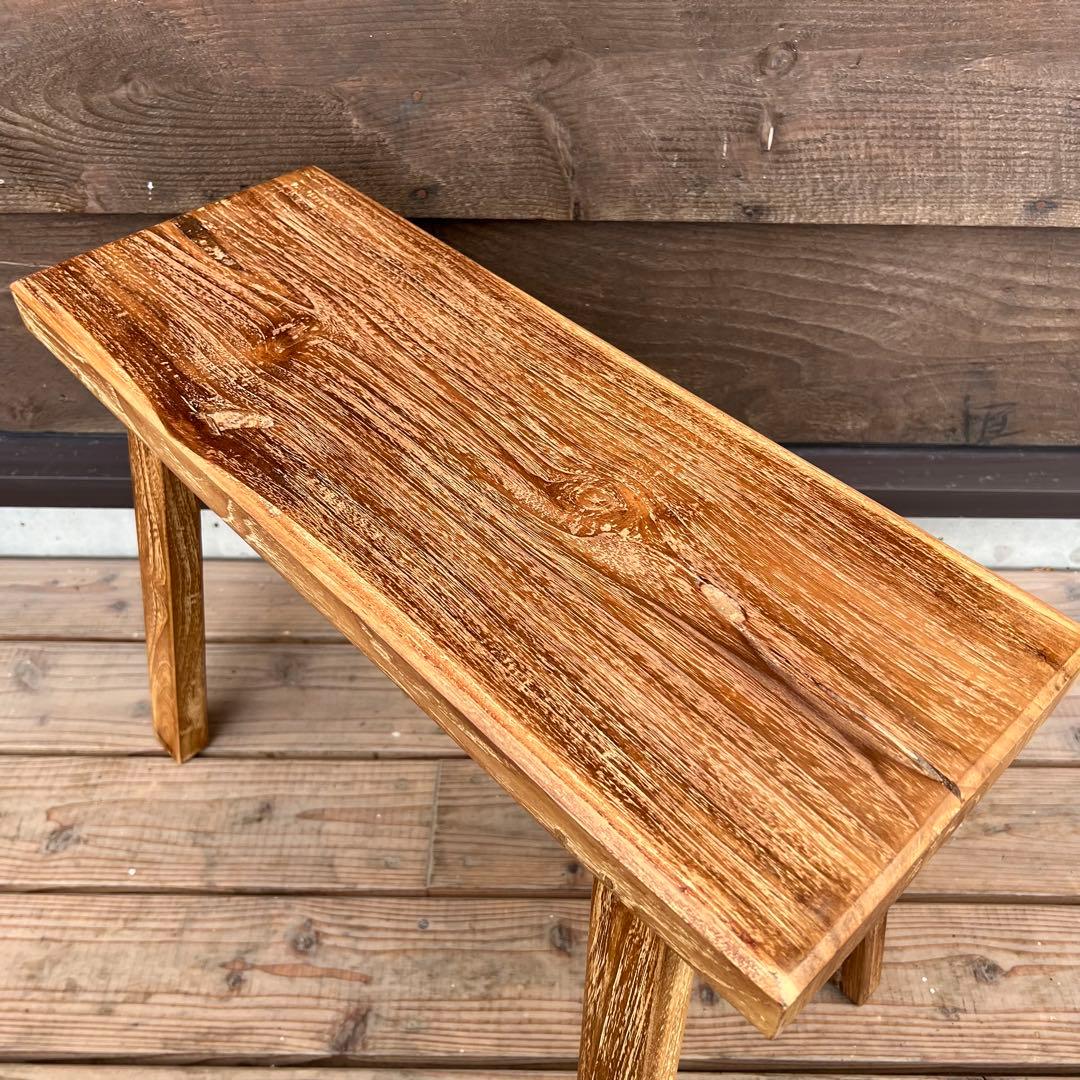 オールドチーク材 一枚板ベンチ61cm チーク無垢材 アンティーク調 スツール