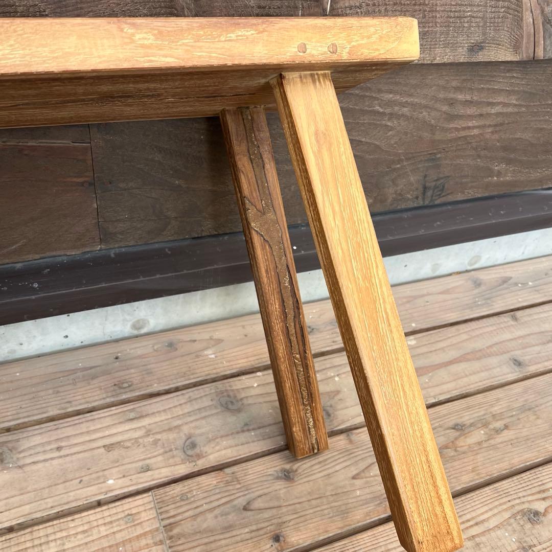オールドチーク材 一枚板ベンチ61cm チーク無垢材 アンティーク調 スツール