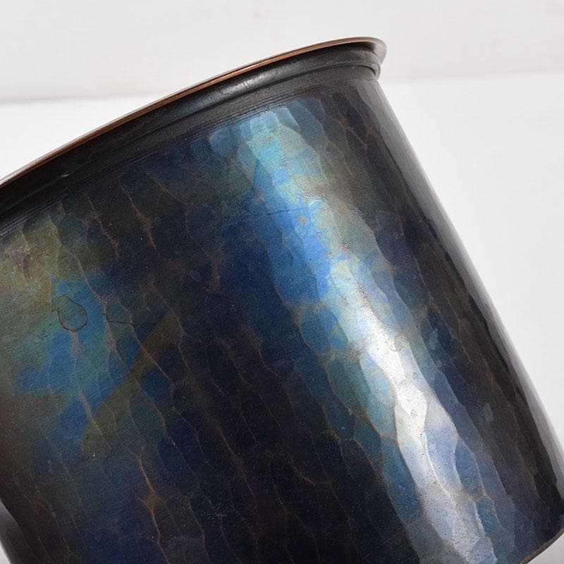 茶道具　鎚起銅器　玉川堂造　筒形蓋付建水　共箱　C　7583