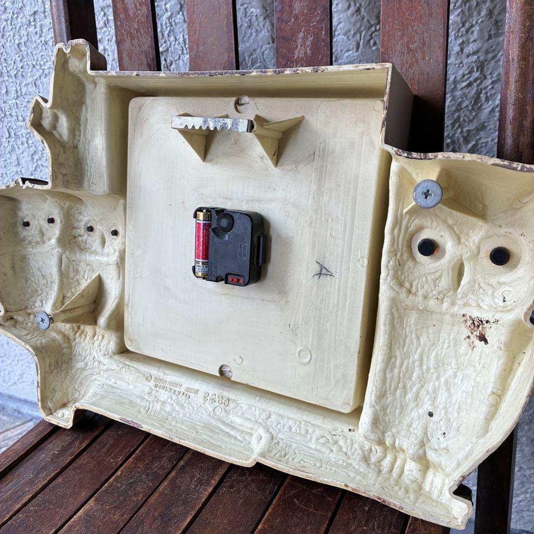 レアBIG！60s〜70s フクロウ親子の壁掛け時計　梟アメリカアンティーク雑貨