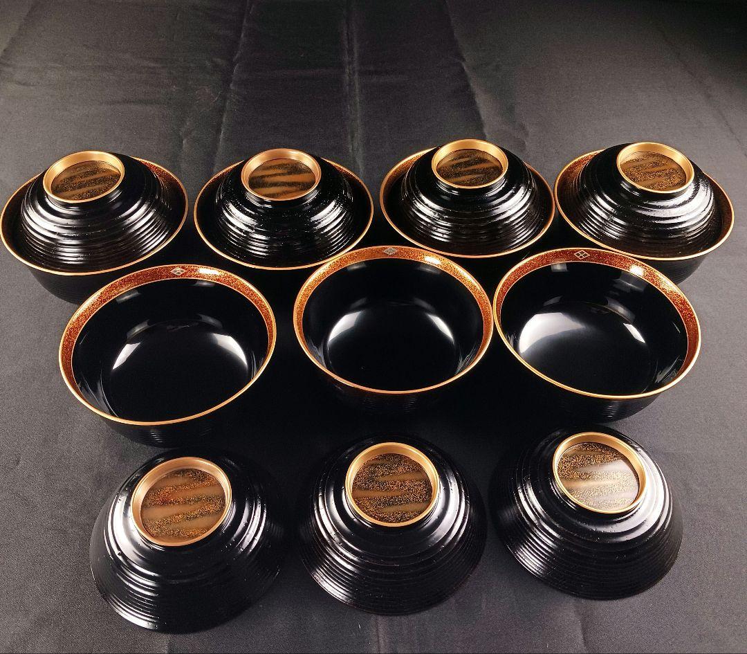 専用Y3112-3 懐石道具 漆器 金彩 金梨地 煮物椀 7客 共箱