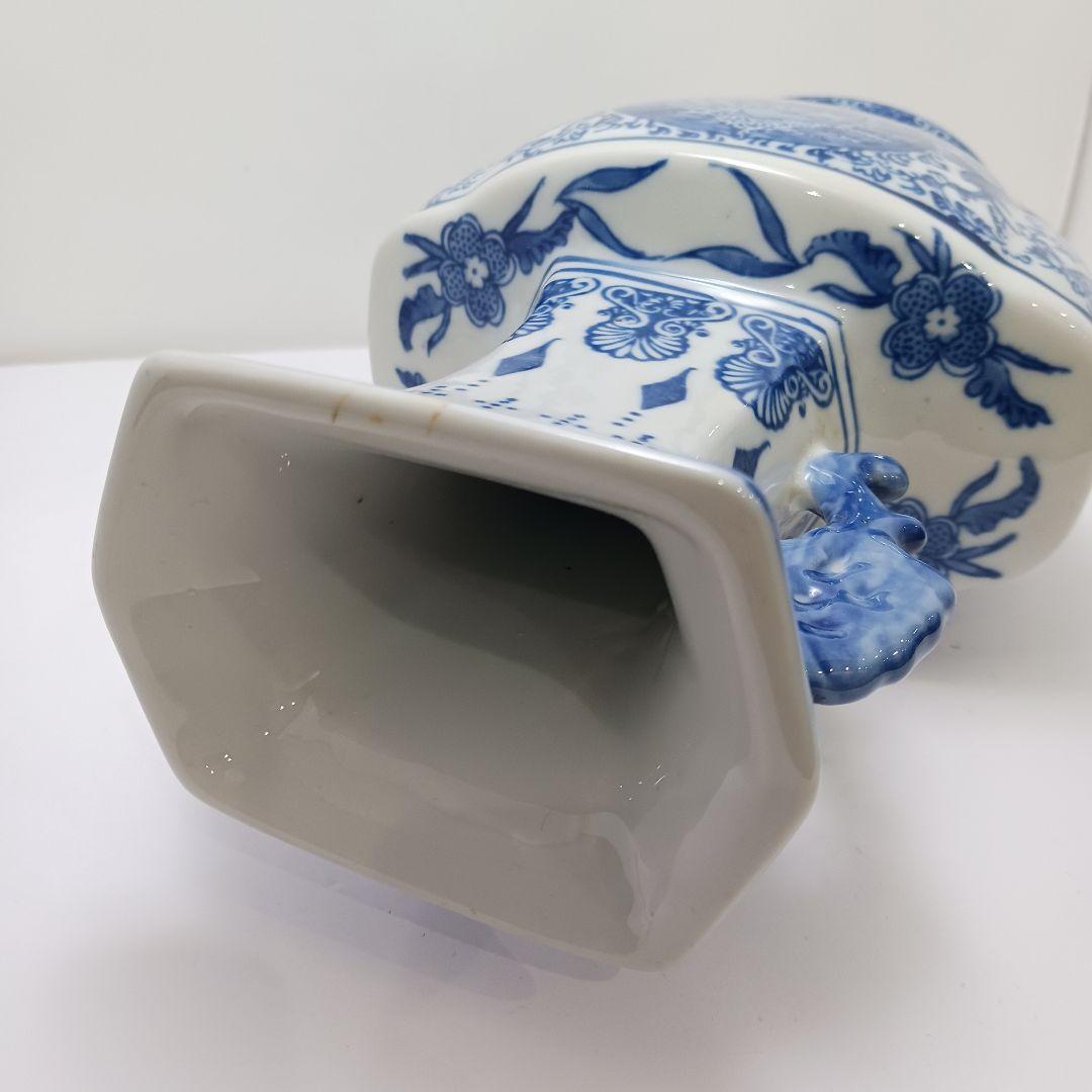 ues-120 中国 染付 双耳付花瓶 高さ30㎝