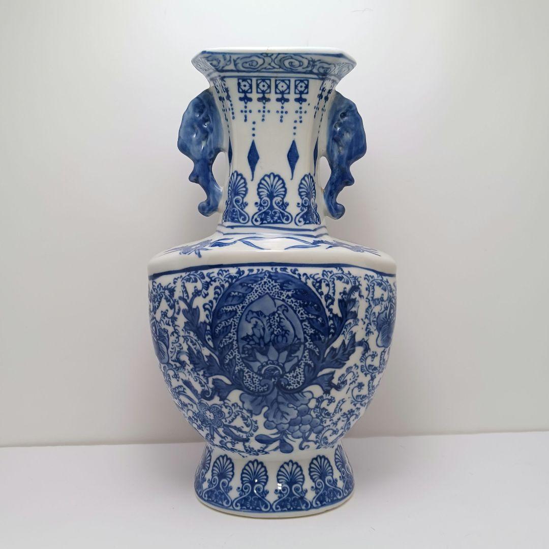 ues-120 中国 染付 双耳付花瓶 高さ30㎝