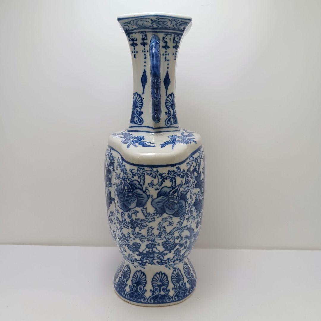 ues-120 中国 染付 双耳付花瓶 高さ30㎝