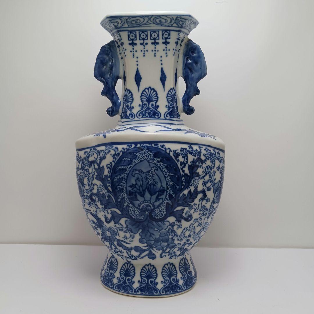 ues-120 中国 染付 双耳付花瓶 高さ30㎝