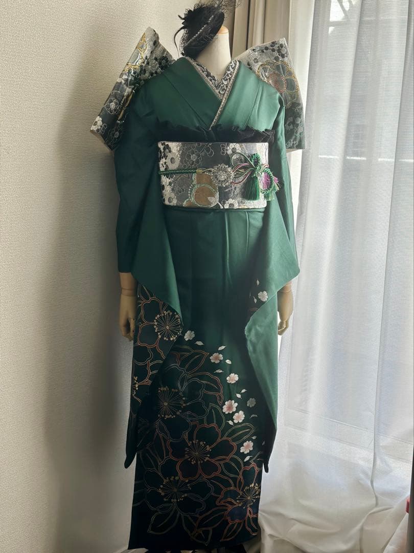 濃いグリーン　振袖フルセット緑