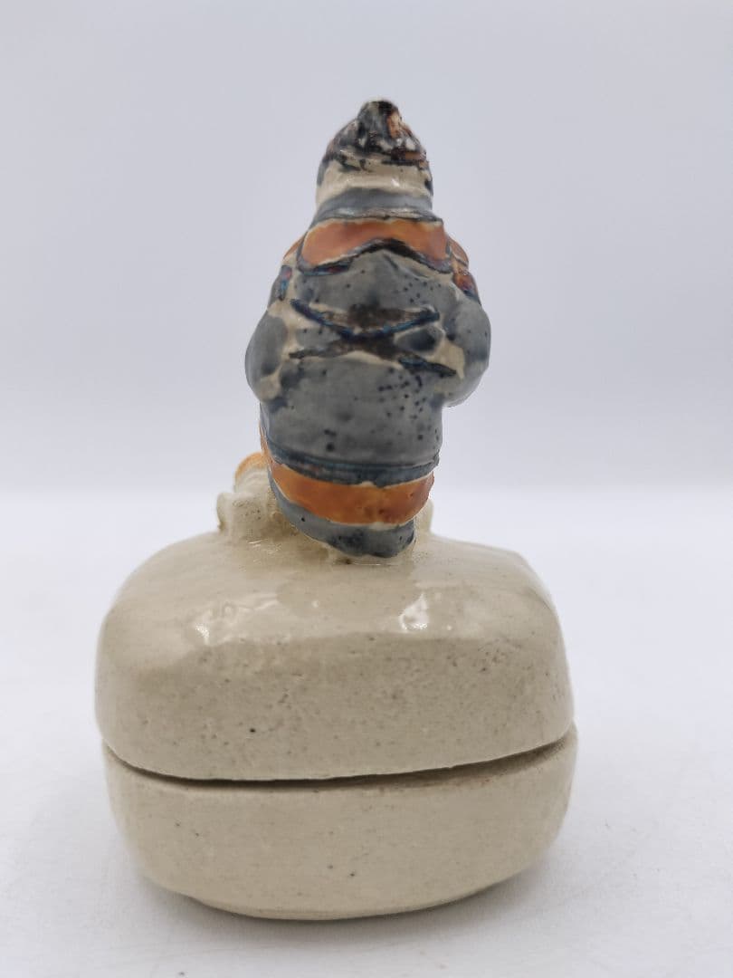 c047【新品・未使用】香合 色絵 毘沙門 益子焼三武信家 木箱 茶道具