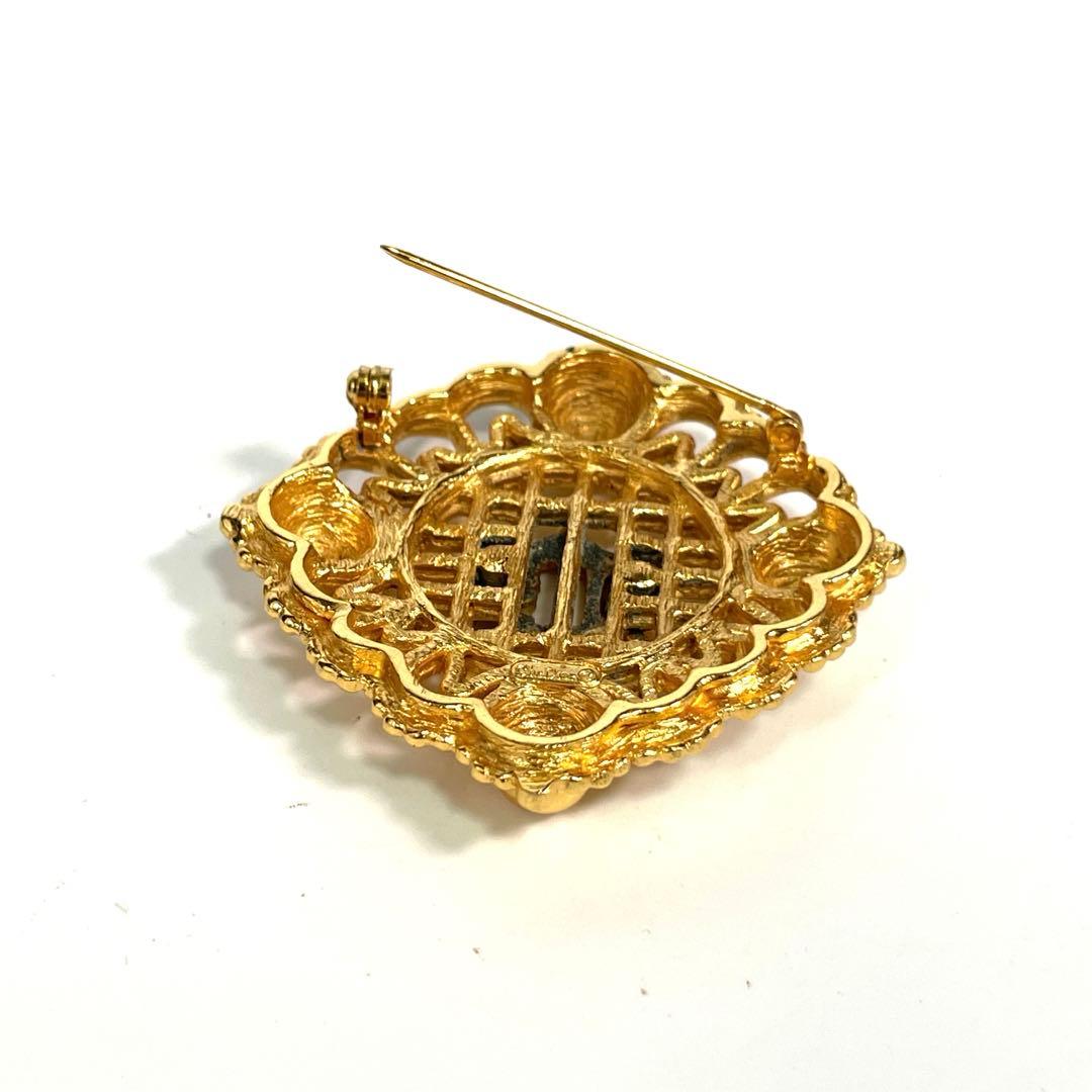 【美品】 DIOR ディオール ヴィンテージ ブローチ ゴールド ひし形