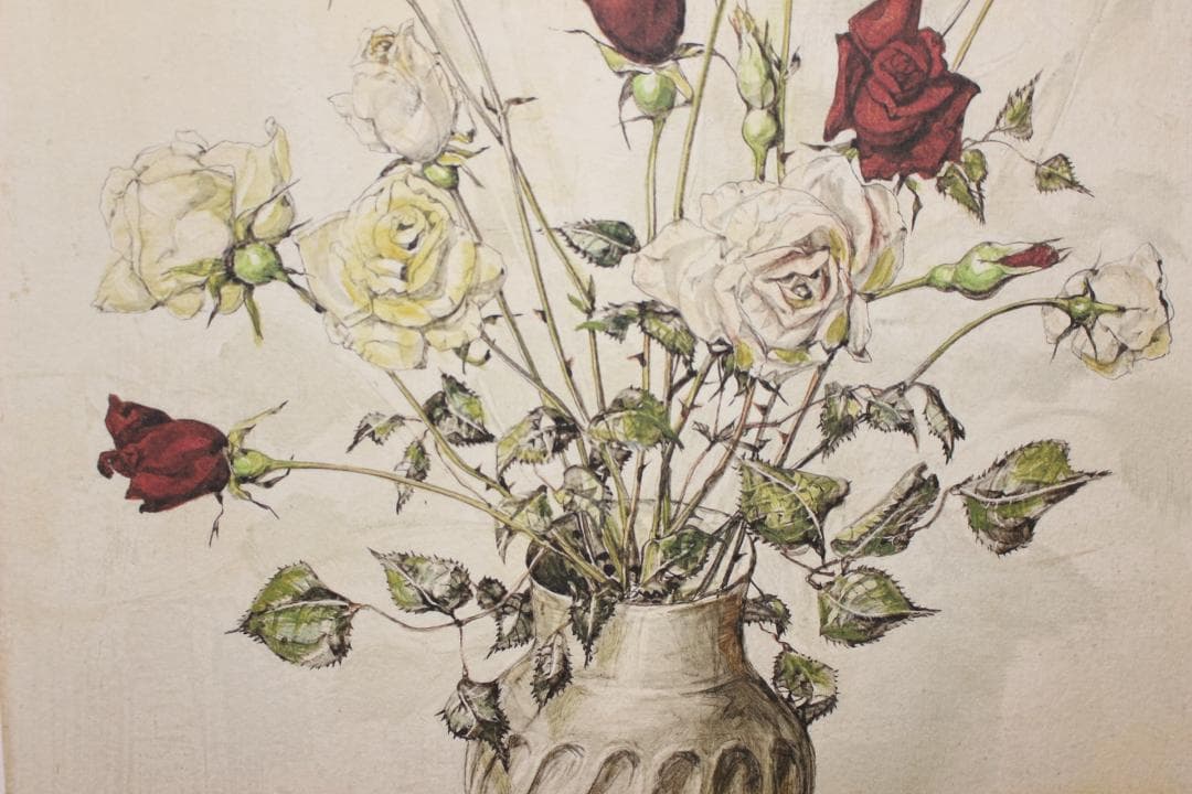 藤田嗣治 エスタンプリトグラフ「バラ」 62/250