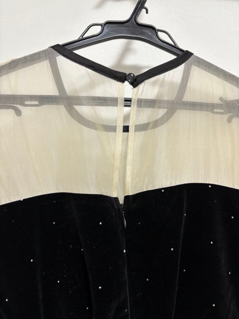 Chicoオケージョンドレス　配色シアーリボンベロアワンピース　ブラック系