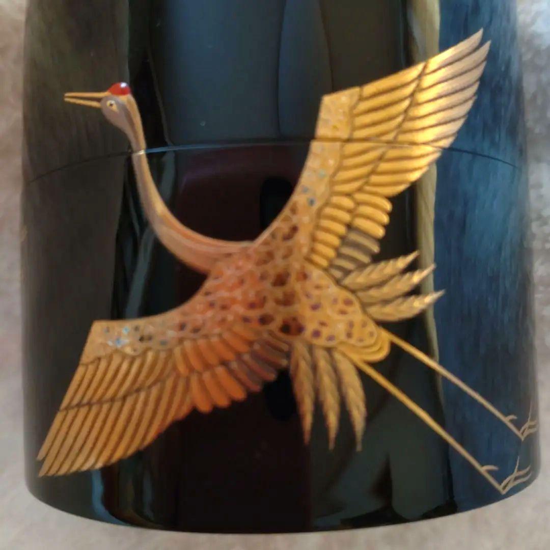 薄器　鶴蒔絵　中次　岩倉隆斎　山中塗　共箱　無傷