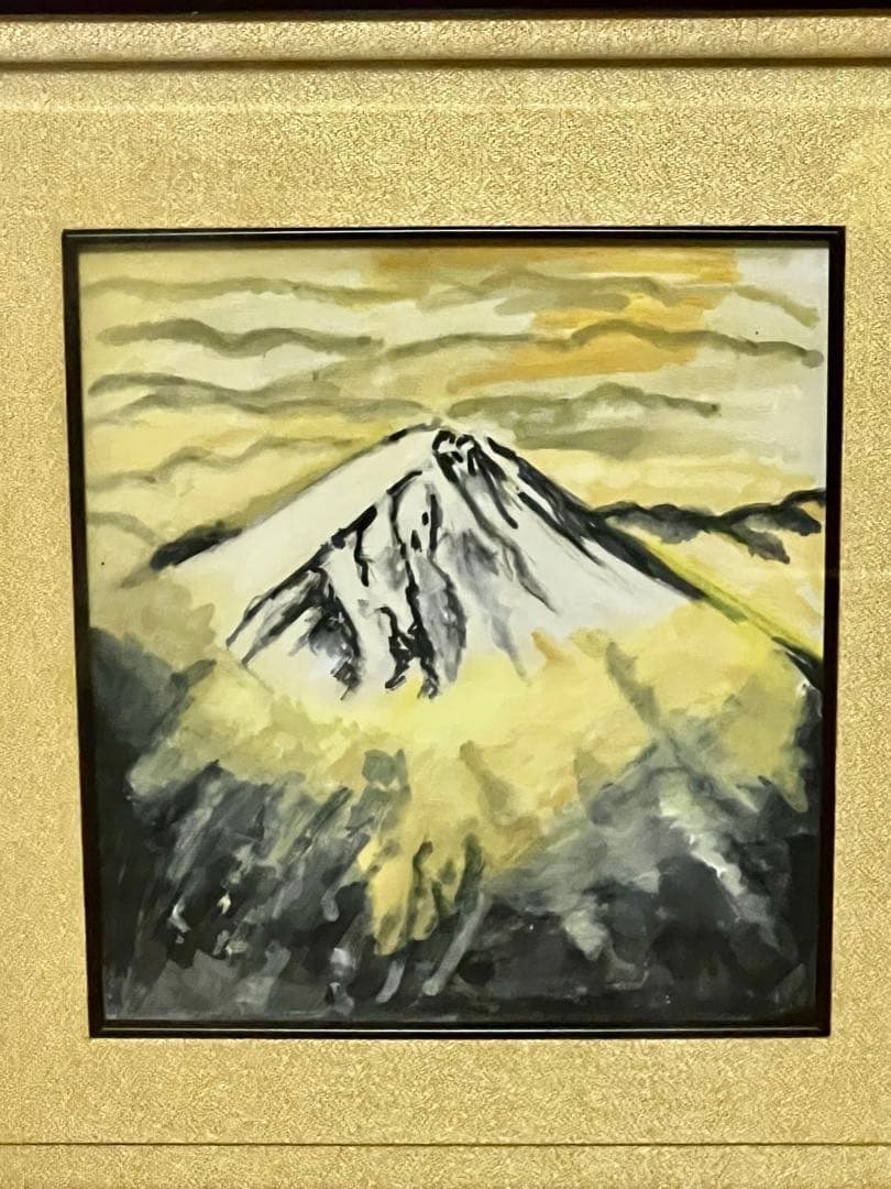 富士山の日本画 金色フレーム付き