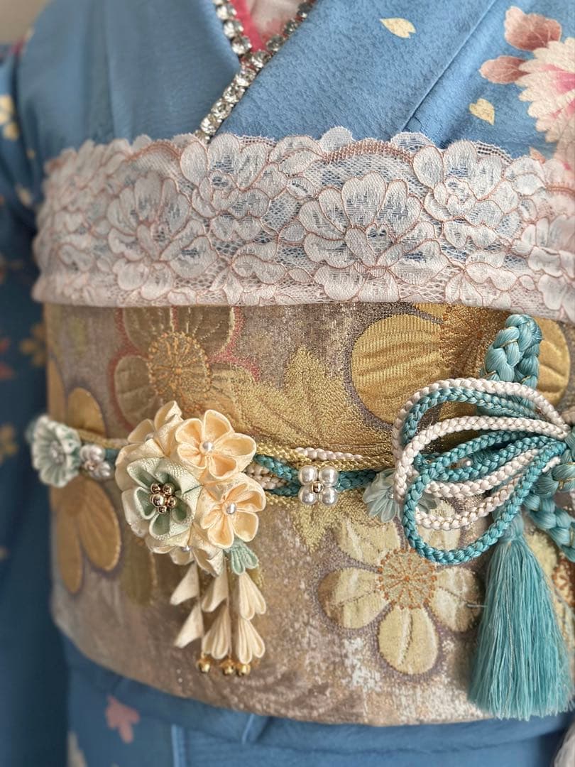 水色 花柄 振袖 フルセット