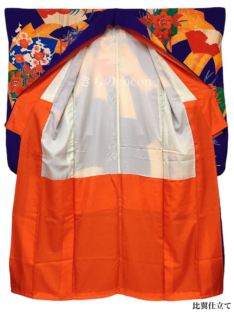 ◎mk-1236 引き振袖　お引きずり　身丈177 ちりめん　絹　8-6