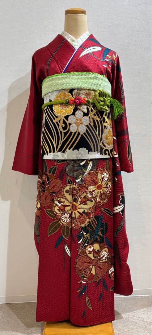 振袖フルセット　7点セット　赤　長襦袢付き　成人式　前撮り　f3