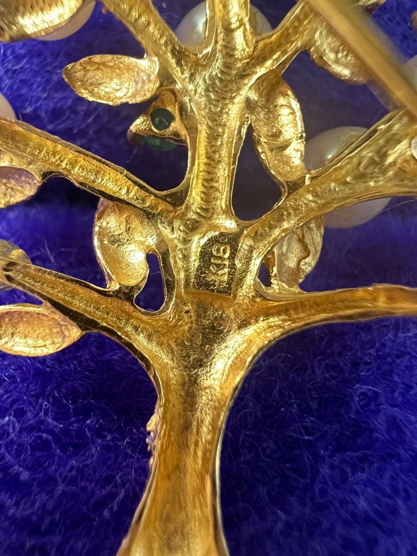 K18 18金　750 ブローチ　パール エメラルド　サファイア　ルビー