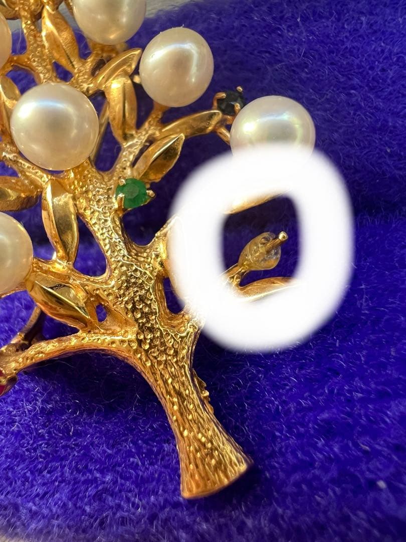 K18 18金　750 ブローチ　パール エメラルド　サファイア　ルビー