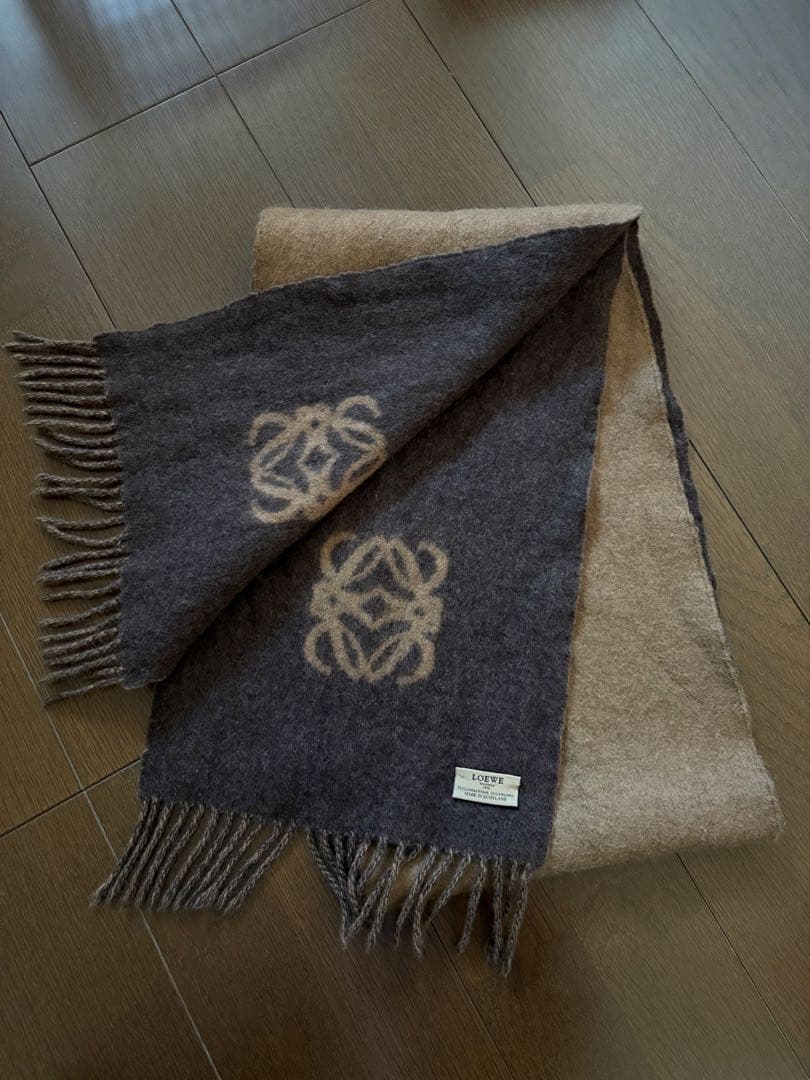LOEWE マフラー ブラウン ダークブラウン バイカラー