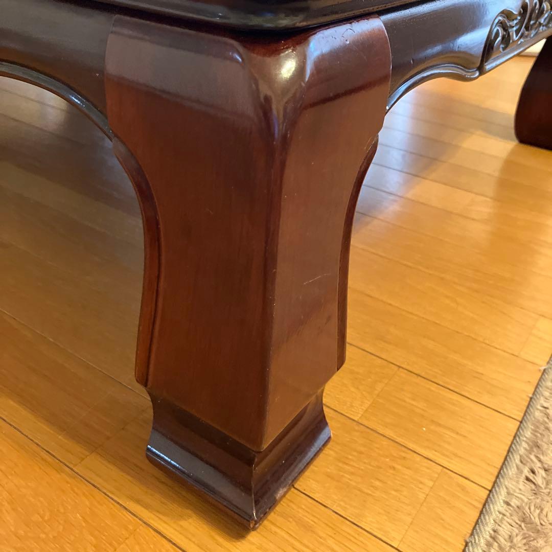 座卓　彫刻装飾付　ローテーブル　昭和レトロ　★レース編みテーブルクロス付き★