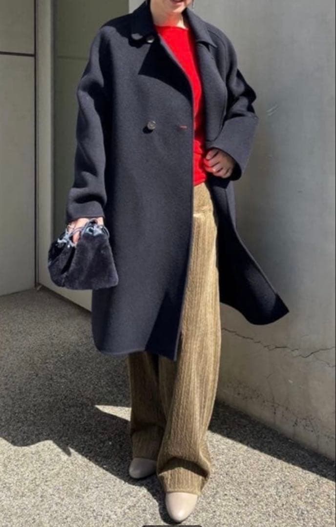 ギャルリーヴィー ウールカシミヤダブルフェイス オーバーコート ネイビー