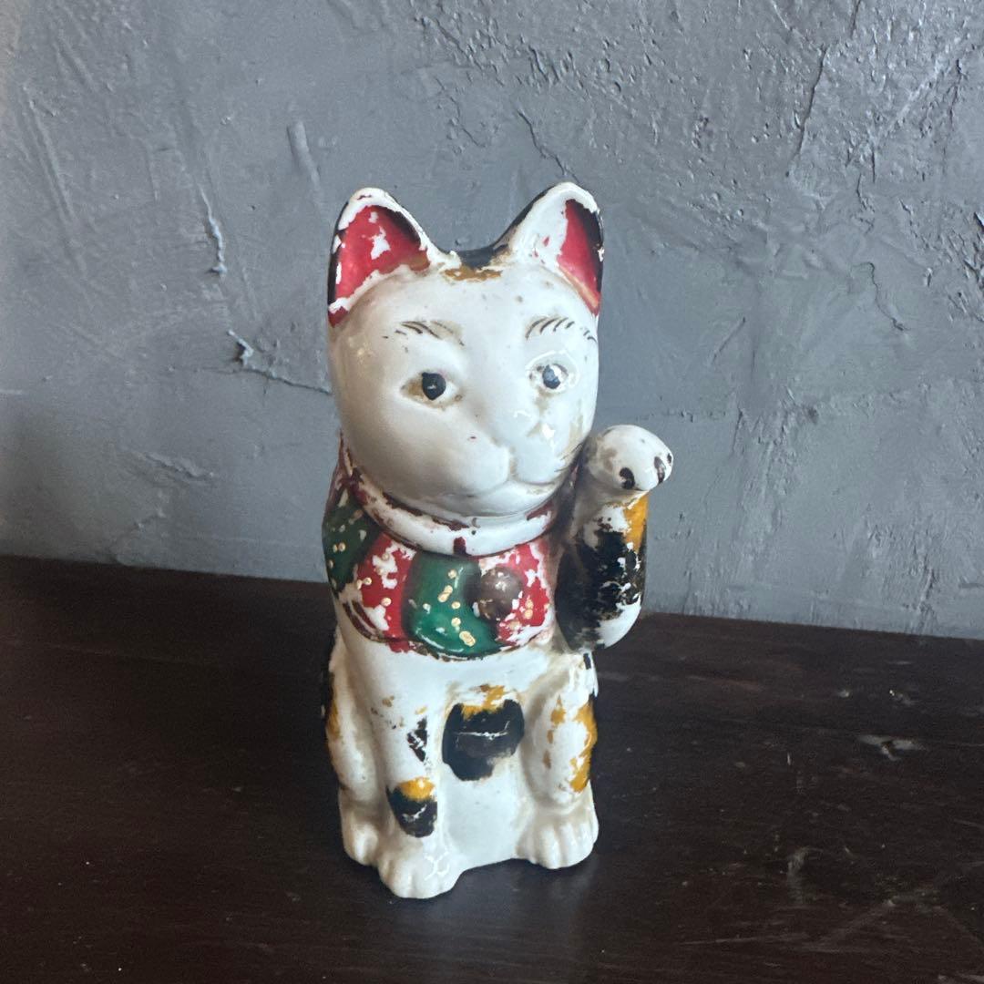 瞬間的お値下げ‼️ヴィンテージ味ありすぎる三毛猫招き猫 陶器 置物　瀬戸