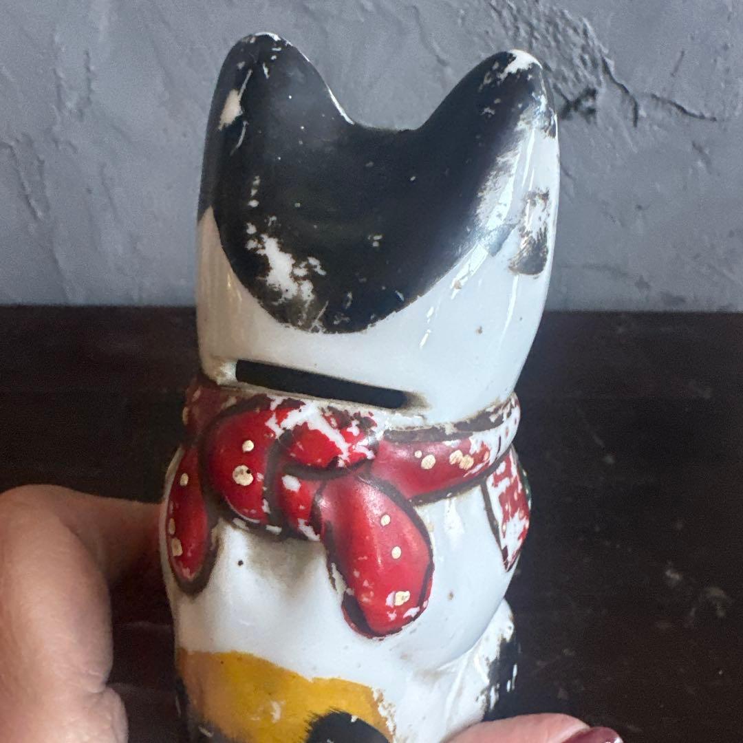 瞬間的お値下げ‼️ヴィンテージ味ありすぎる三毛猫招き猫 陶器 置物　瀬戸